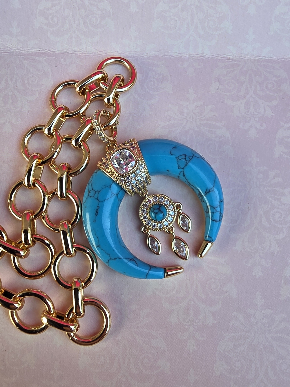 Bomb Party Outlaw Gold-Tone Turquoise Crescent Pendant Necklace - Picture 4 of 12